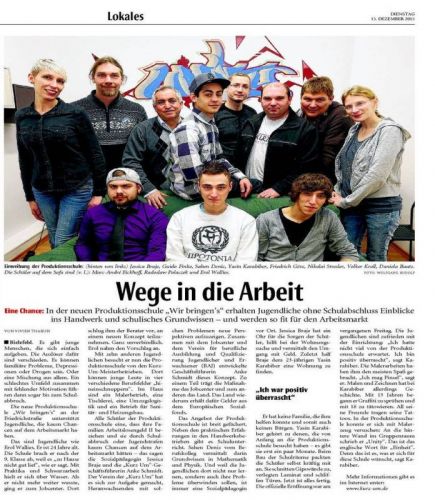 Zeitungsartikel Produktionsschule von Kurz Um – für Jugendliche ohne Schulabschluss